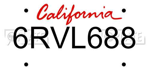 6RVL688 California License Plate