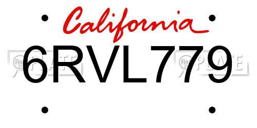 6RVL779 California License Plate