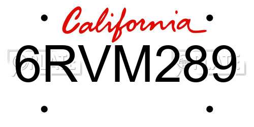 6RVM289 California License Plate