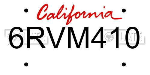 6RVM410 California License Plate