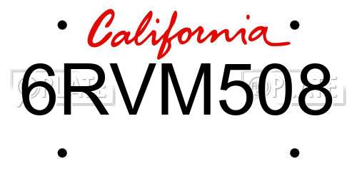 6RVM508 California License Plate
