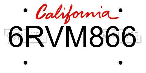 6RVM866 California License Plate