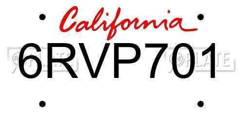 6RVP701 California License Plate