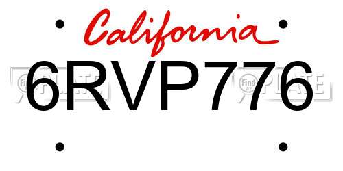 6RVP776 California License Plate