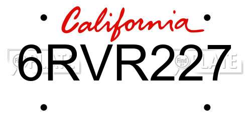 6RVR227 California License Plate