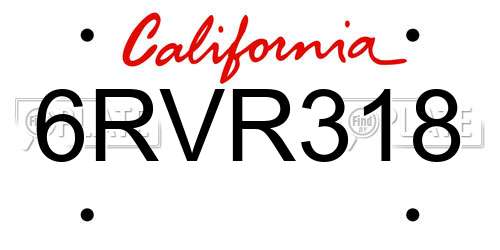 6RVR318 California License Plate