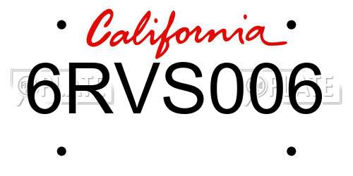 6RVS006 California License Plate