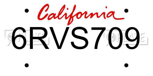 6RVS709 California License Plate