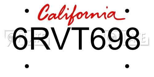 6RVT698 California License Plate