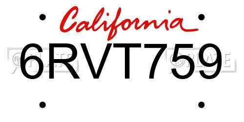 6RVT759 California License Plate