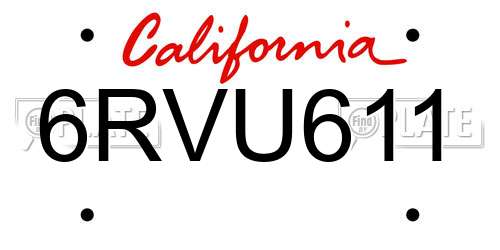 6RVU611 California License Plate