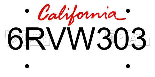 6RVW303 California License Plate