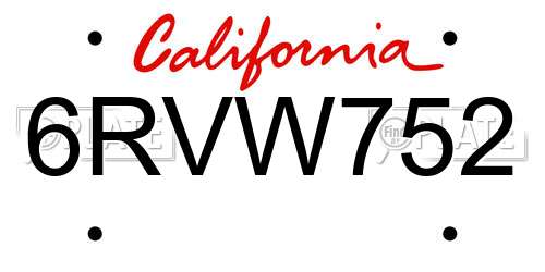 6RVW752 California License Plate
