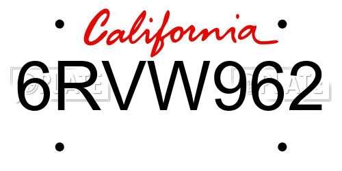 6RVW962 California License Plate