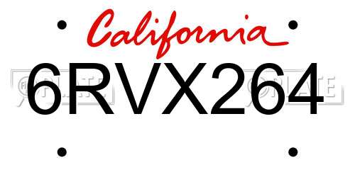 6RVX264 California License Plate