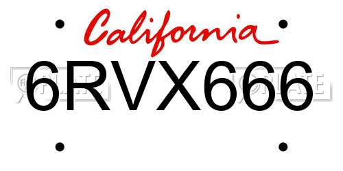 6RVX666 California License Plate