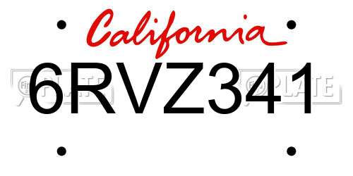 6RVZ341 California License Plate