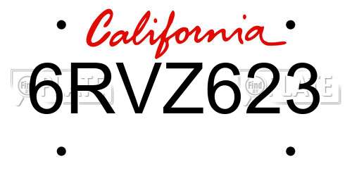 6RVZ623 California License Plate
