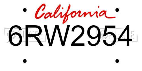 6RW2954 California License Plate