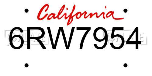 6RW7954 California License Plate