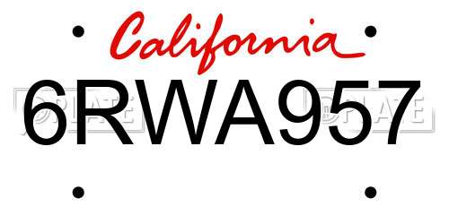 6RWA957 California License Plate