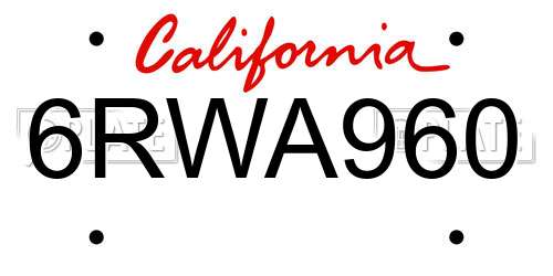 6RWA960 California License Plate