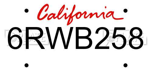 6RWB258 California License Plate