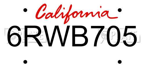 6RWB705 California License Plate