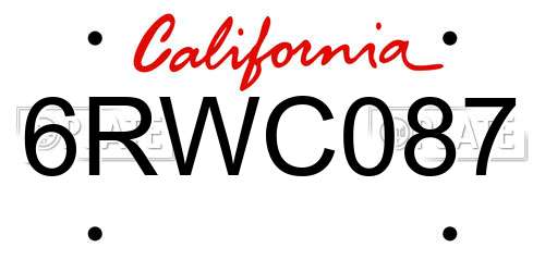 6RWC087 California License Plate