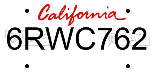 6RWC762 California License Plate