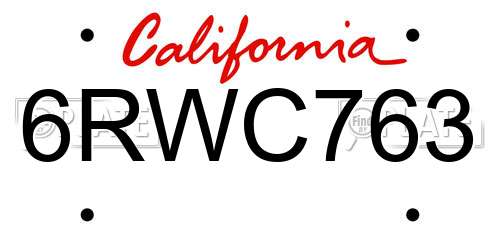 6RWC763 California License Plate