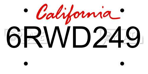 6RWD249 California License Plate