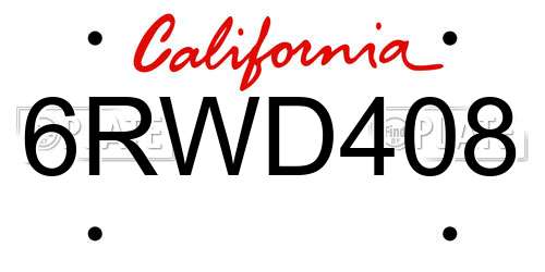 6RWD408 California License Plate