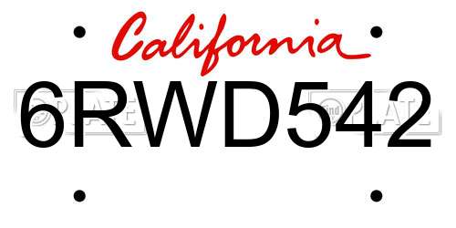 6RWD542 California License Plate
