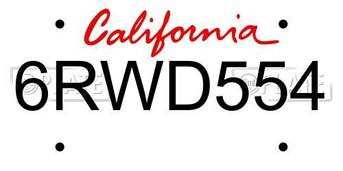 6RWD554 California License Plate