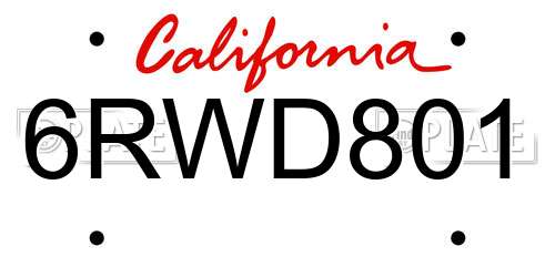 6RWD801 California License Plate
