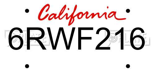 6RWF216 California License Plate