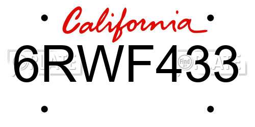 6RWF433 California License Plate