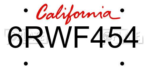 6RWF454 California License Plate