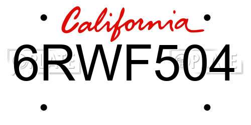 6RWF504 California License Plate