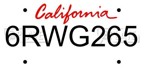 6RWG265 California License Plate