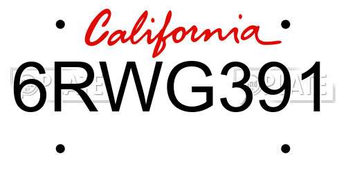 6RWG391 California License Plate