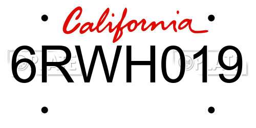 6RWH019 California License Plate