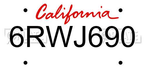 6RWJ690 California License Plate