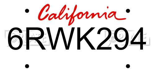 6RWK294 California License Plate