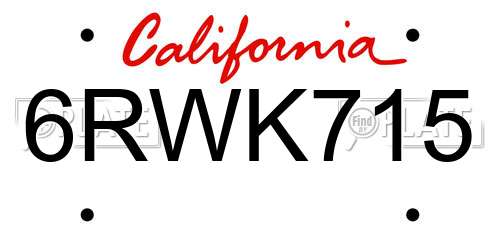 6RWK715 California License Plate