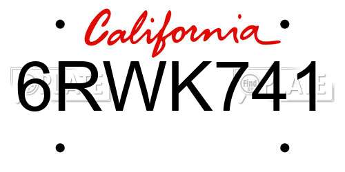 6RWK741 California License Plate