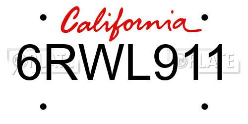 6RWL911 California License Plate