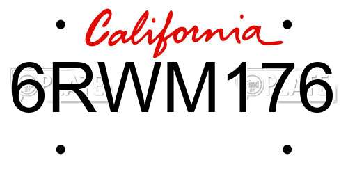 6RWM176 California License Plate