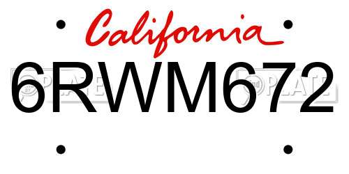 6RWM672 California License Plate